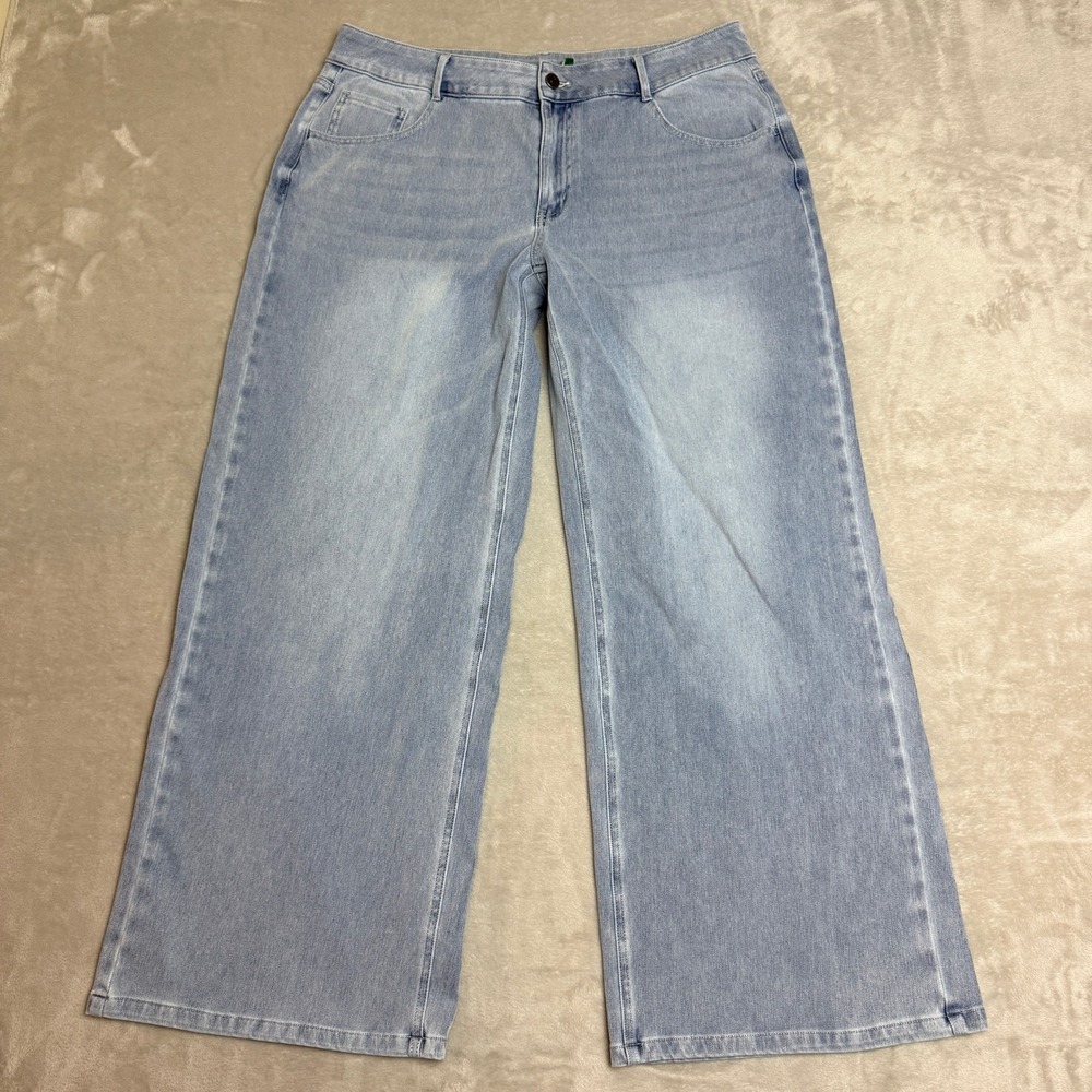 Halara Flex Wide Leg Jeans Women 1X Blue Light Wash Low Rise Relaxed Boho Y2K
